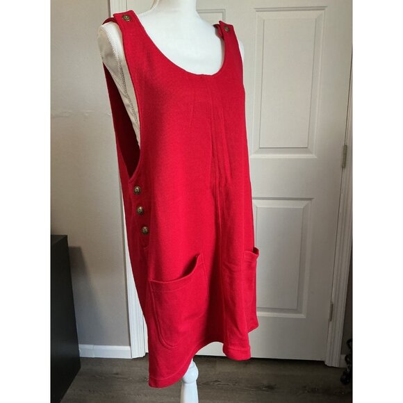 Metropolitan New York 10001 Women’s Large Red Overall Jumper Dress Pockets - Picture 2 of 7